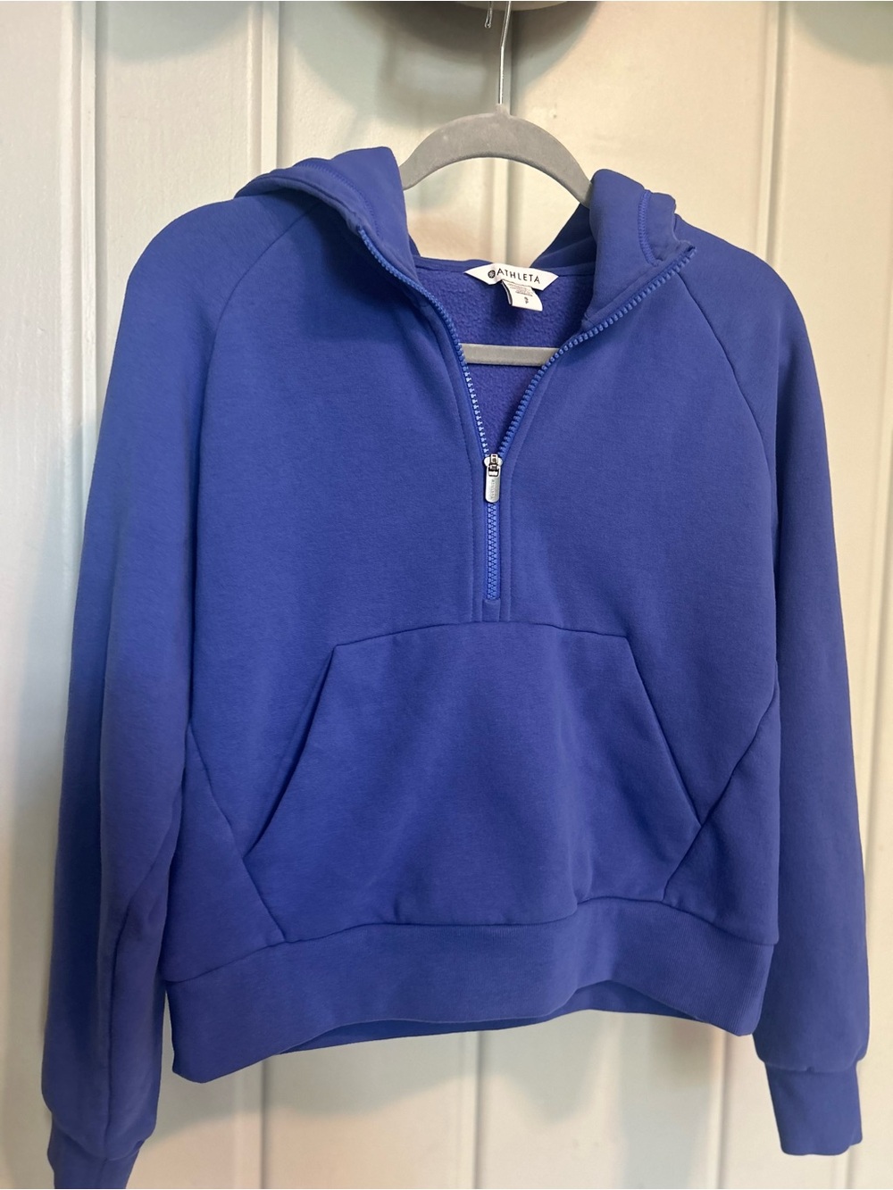 Athleta Cropped Half-Zip Hoodie in Cobalt Blue